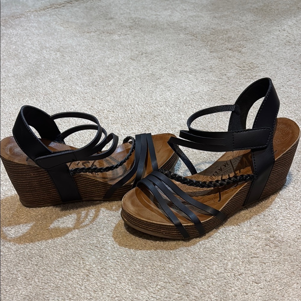 Black Strappy Wedge Sandals